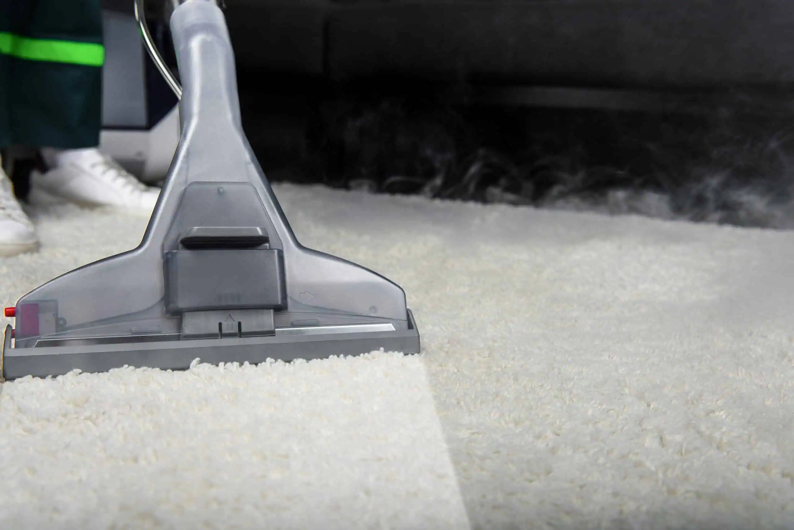 Professional carpet cleaning in progress